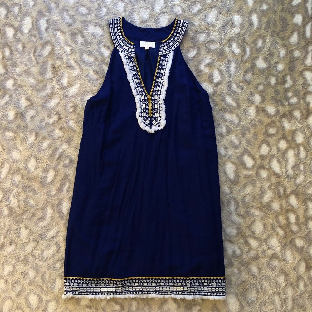 Navy embroidered shift dress